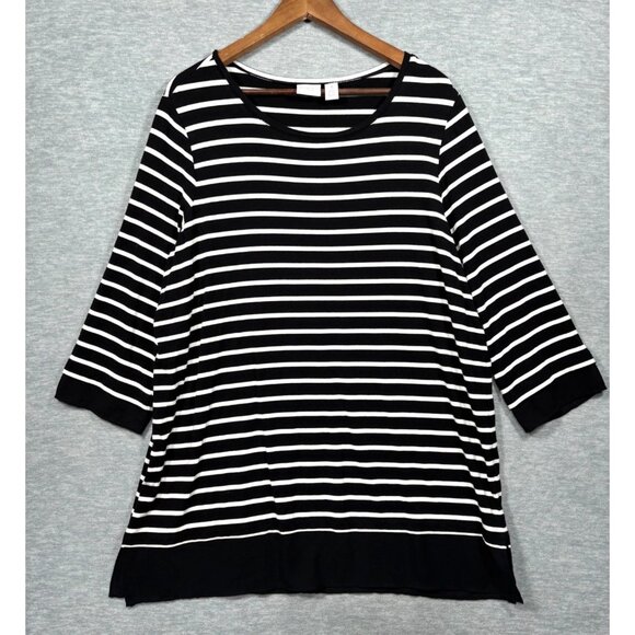 Weekends By Chicos Size 3 XL Striped Black White Tunic Top - Picture 1 of 6